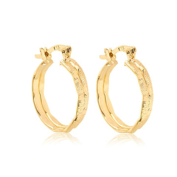 18K Gold Layered Oro Laminado 19 mm Double Layered Textured Hoops Wholesale 21.0170